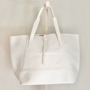 Saks Fifth Avenue White Classic Tote Bag Faux Leather